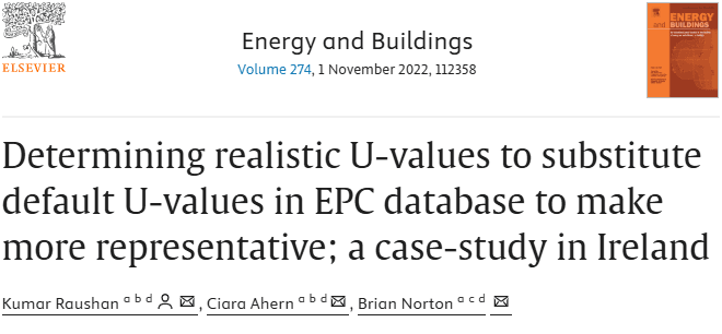 Thumbnail link for paper: Determining realistic U-values to substitute default U-values in EPC database to make more representative; a case-study in Ireland by Kumar Raushan, Ciara Ahern, Brian Norton